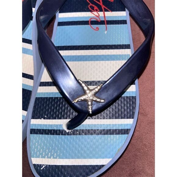 Brighton Women's Size 8 Navy Wedge Flip Flops Starfish Adornment - Picture 3 of 7